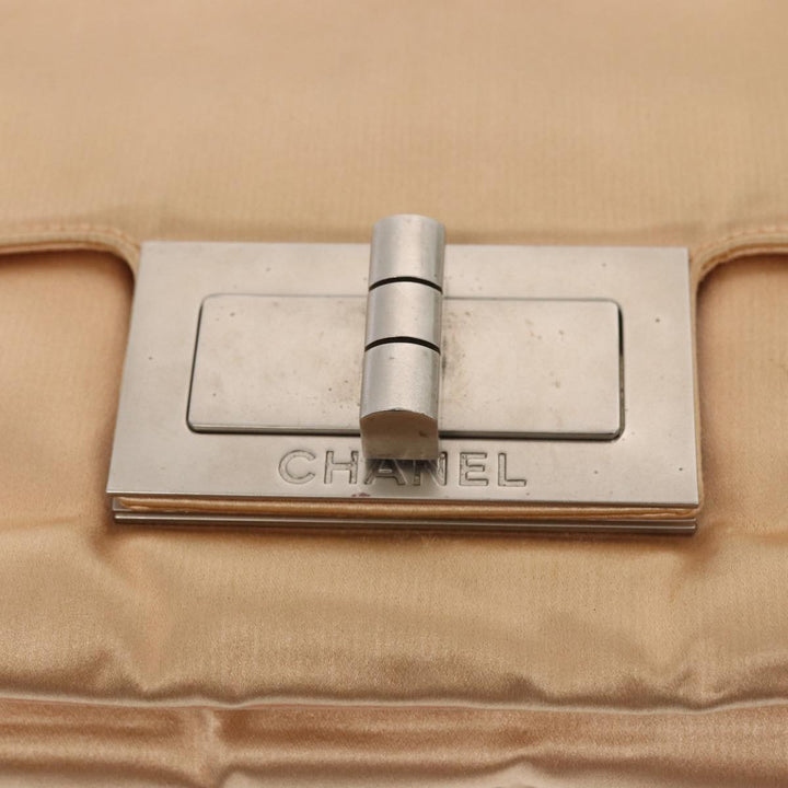 Top Quality Chanel Chain Shoulder Bag Satin Beige Silver CC Auth bs16982