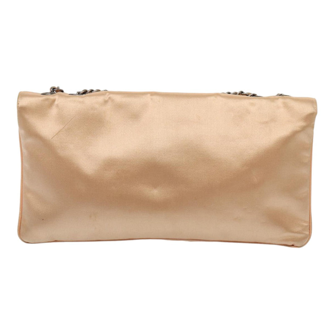 Top Quality Chanel Chain Shoulder Bag Satin Beige Silver CC Auth bs16982