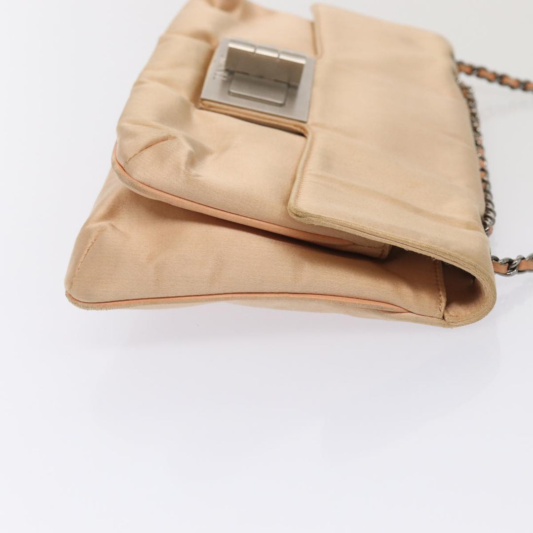 Top Quality Chanel Chain Shoulder Bag Satin Beige Silver CC Auth bs16982