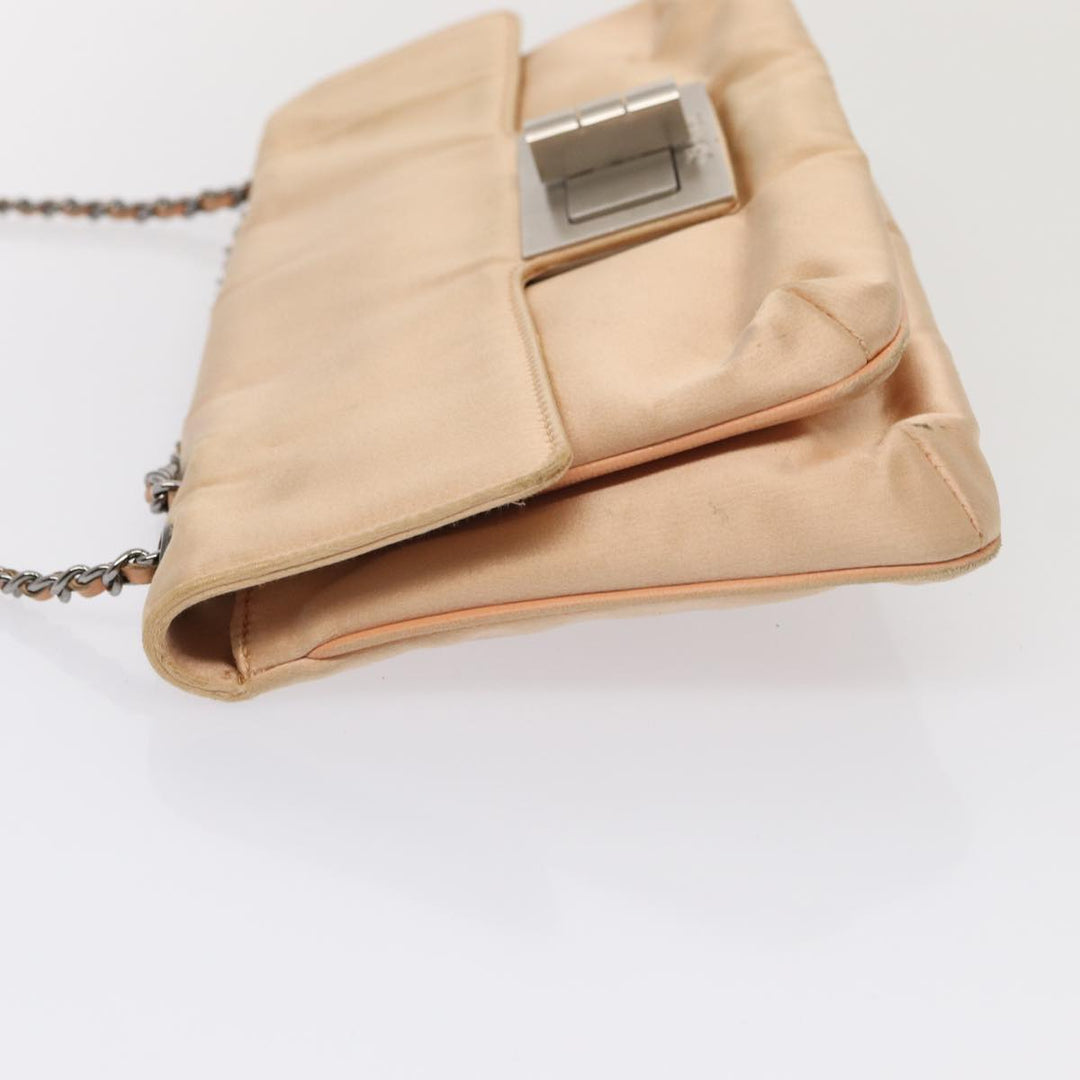 Top Quality Chanel Chain Shoulder Bag Satin Beige Silver CC Auth bs16982
