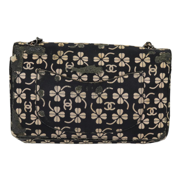 Top Quality Chanel Clover Turn Lock Chain Shoulder Bag Canvas Black Silver CC Auth bs16983