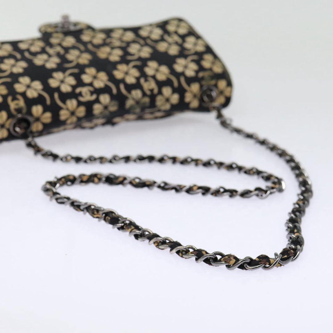 Top Quality Chanel Clover Turn Lock Chain Shoulder Bag Canvas Black Silver CC Auth bs16983