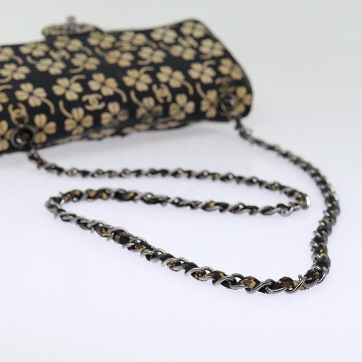 Top Quality Chanel Clover Turn Lock Chain Shoulder Bag Canvas Black Silver CC Auth bs16983
