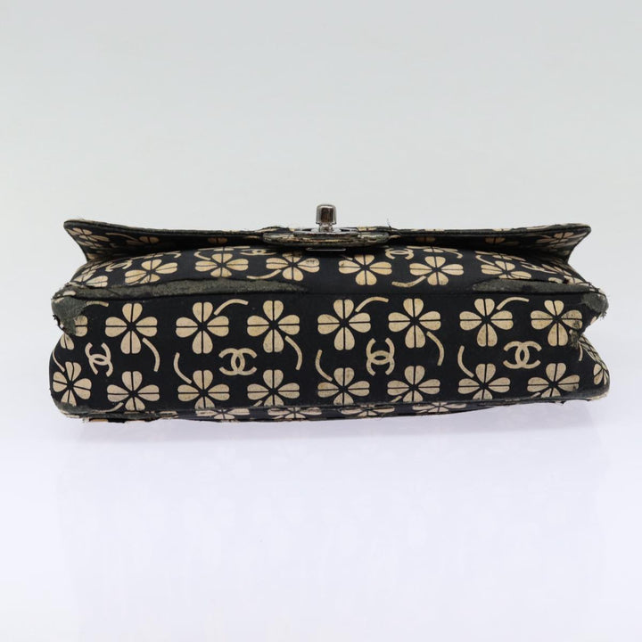 Top Quality Chanel Clover Turn Lock Chain Shoulder Bag Canvas Black Silver CC Auth bs16983