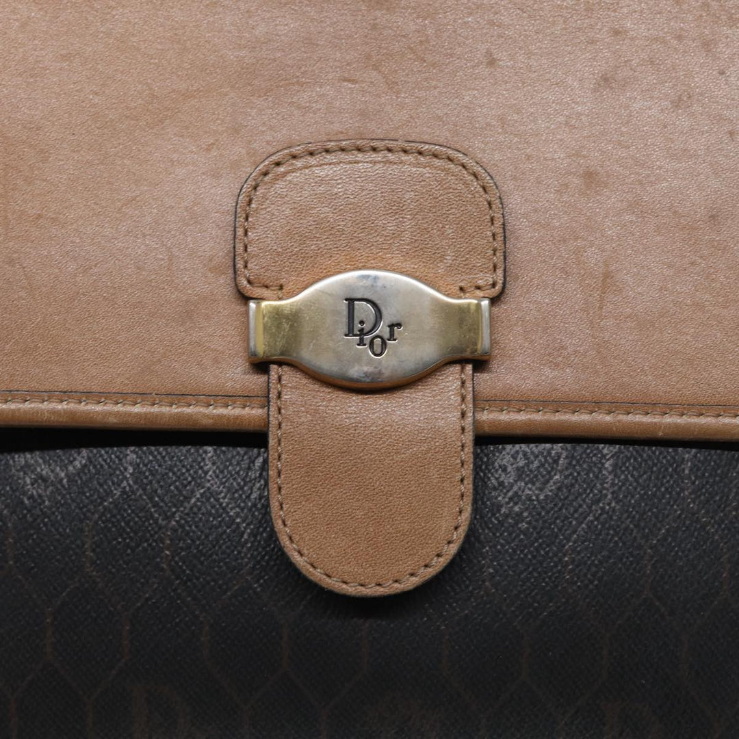 CHRISTIAN Top quality Dior Honeycomb Canvas Shoulder Bag PVC Black Brown gold Auth bs16995