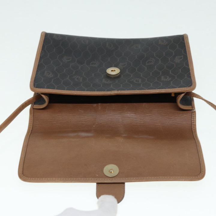 CHRISTIAN Top quality Dior Honeycomb Canvas Shoulder Bag PVC Black Brown gold Auth bs16995