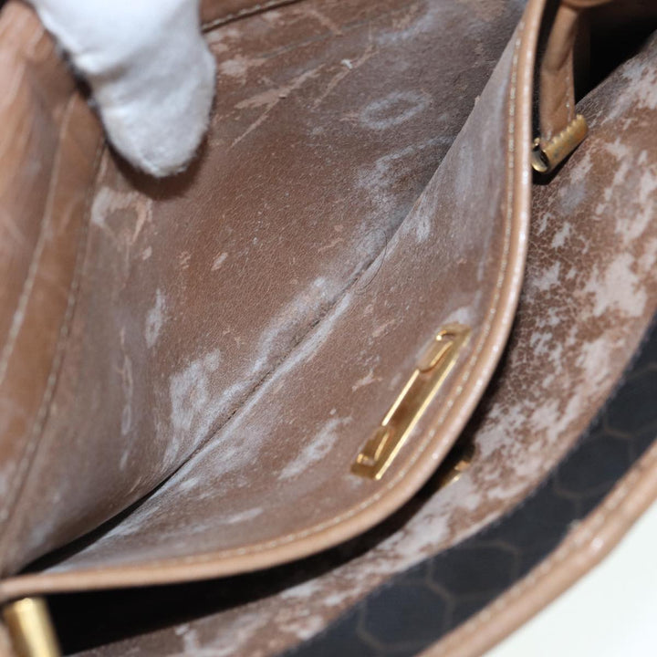 CHRISTIAN Top quality Dior Honeycomb Canvas Shoulder Bag PVC Black Brown gold Auth bs16995
