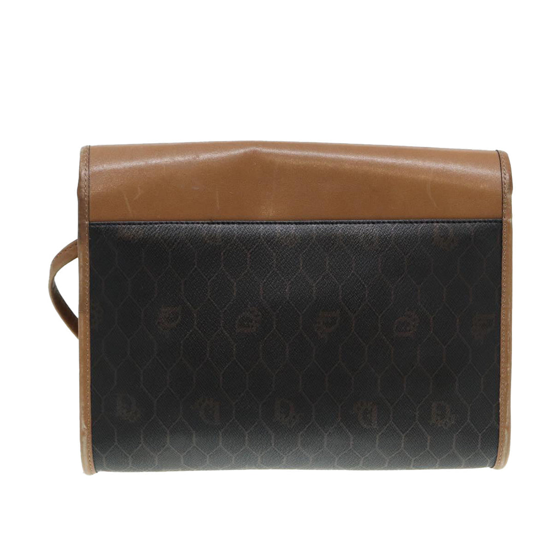 CHRISTIAN Top quality Dior Honeycomb Canvas Shoulder Bag PVC Black Brown gold Auth bs16995
