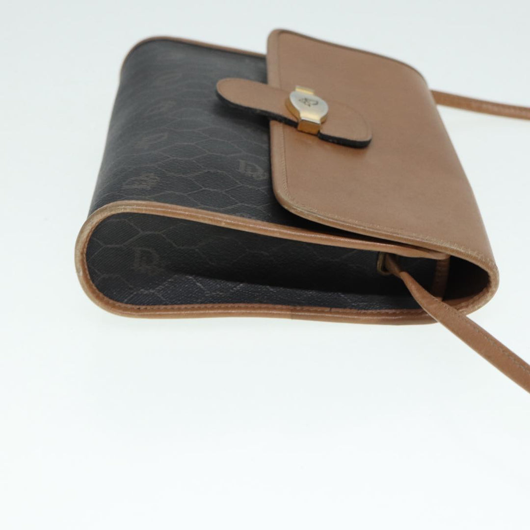 CHRISTIAN Top quality Dior Honeycomb Canvas Shoulder Bag PVC Black Brown gold Auth bs16995