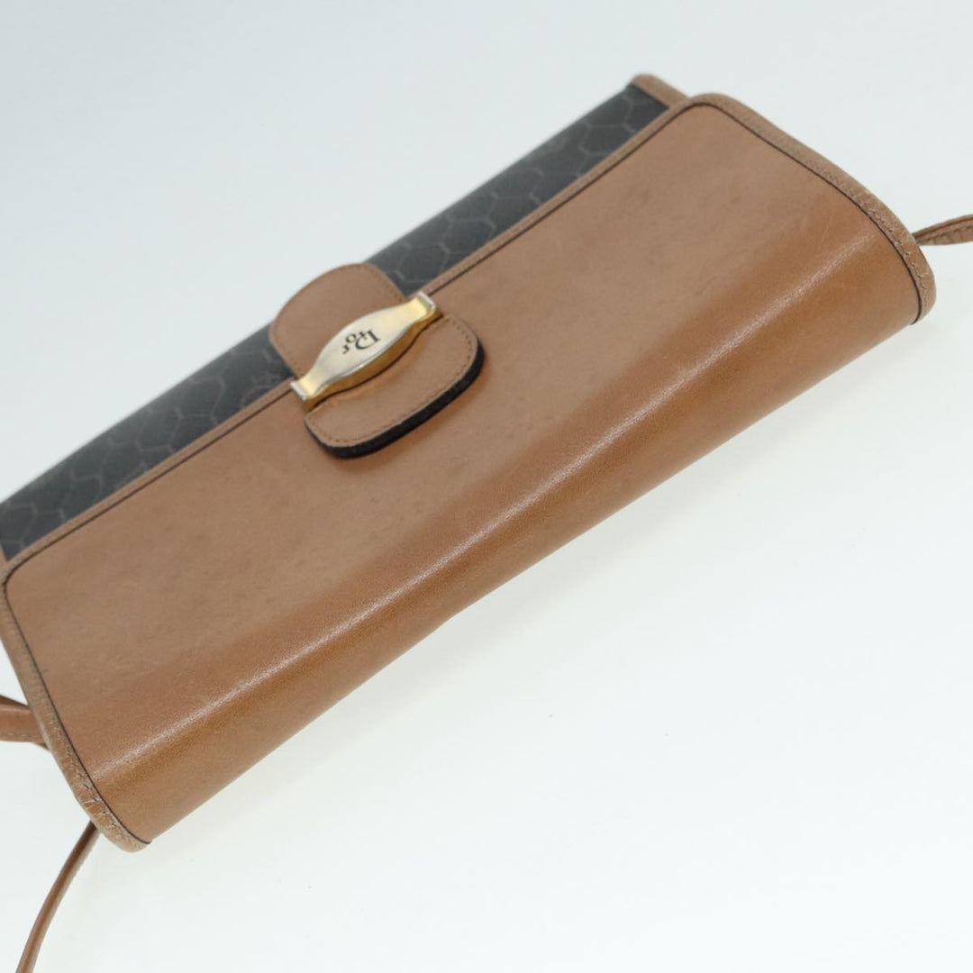 CHRISTIAN Top quality Dior Honeycomb Canvas Shoulder Bag PVC Black Brown gold Auth bs16995