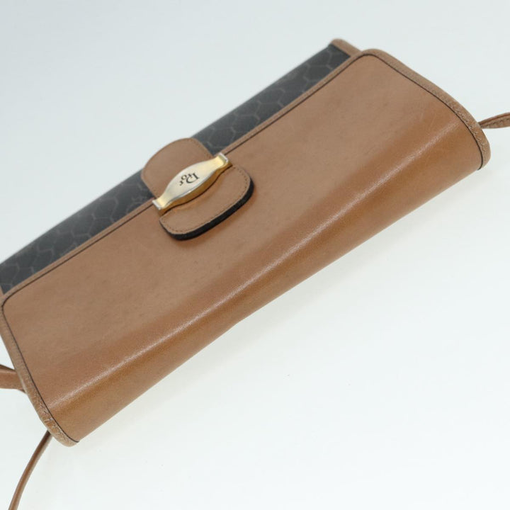 CHRISTIAN Top quality Dior Honeycomb Canvas Shoulder Bag PVC Black Brown gold Auth bs16995