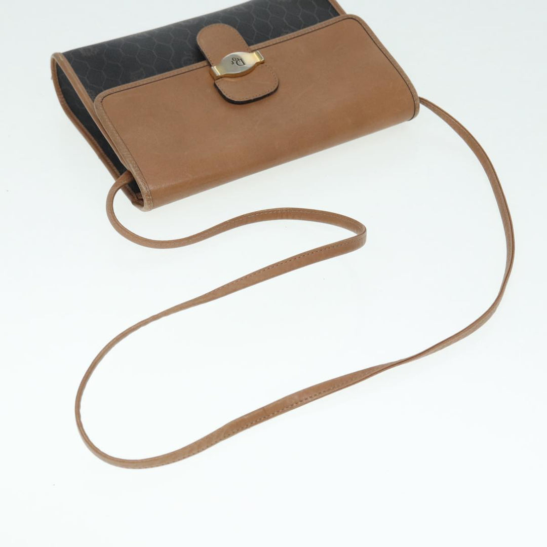 CHRISTIAN Top quality Dior Honeycomb Canvas Shoulder Bag PVC Black Brown gold Auth bs16995