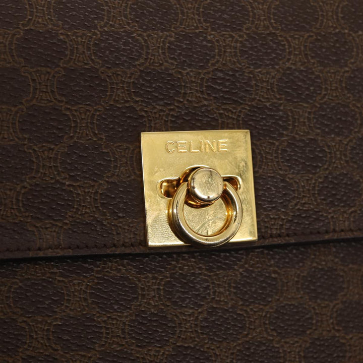 Celine Macadam Canvas Hand Bag PVC Leather Brown Gold Auth bs17005A