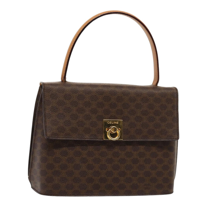 Celine Macadam Canvas Hand Bag PVC Leather Brown Gold Auth bs17005A