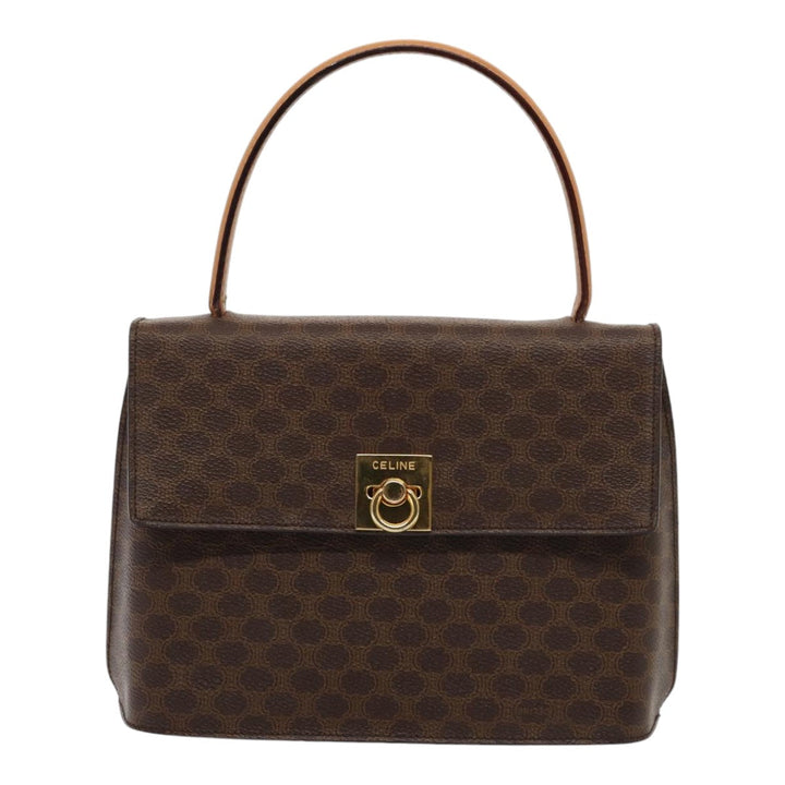 Celine Macadam Canvas Hand Bag PVC Leather Brown Gold Auth bs17005A