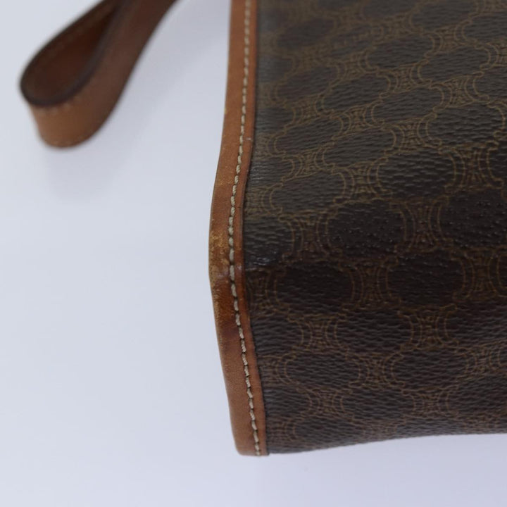 Celine Macadam Canvas Clutch Bag PVC Leather Brown Gold Auth bs17007