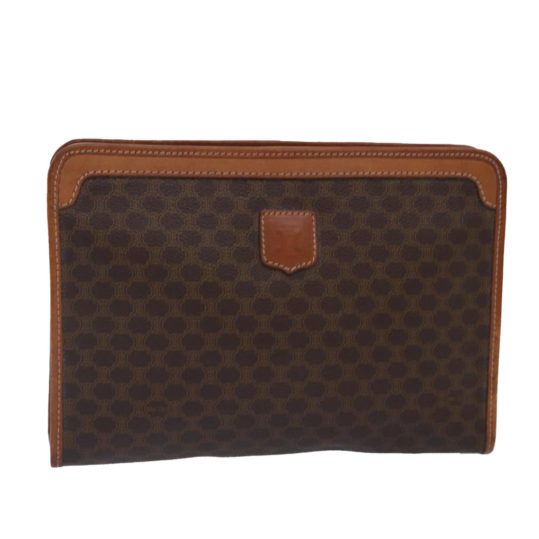 Celine Macadam Canvas Clutch Bag PVC Leather Brown Gold Auth bs17007