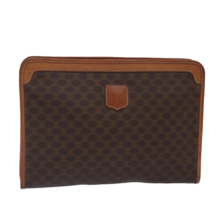 Celine Macadam Canvas Clutch Bag PVC Leather Brown Gold Auth bs17007