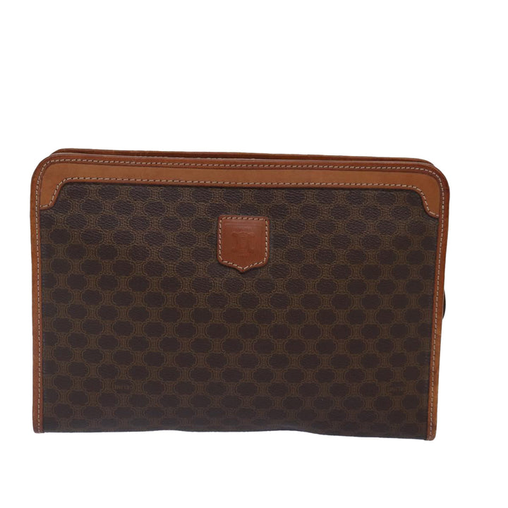 Celine Macadam Canvas Clutch Bag PVC Leather Brown Gold Auth bs17007