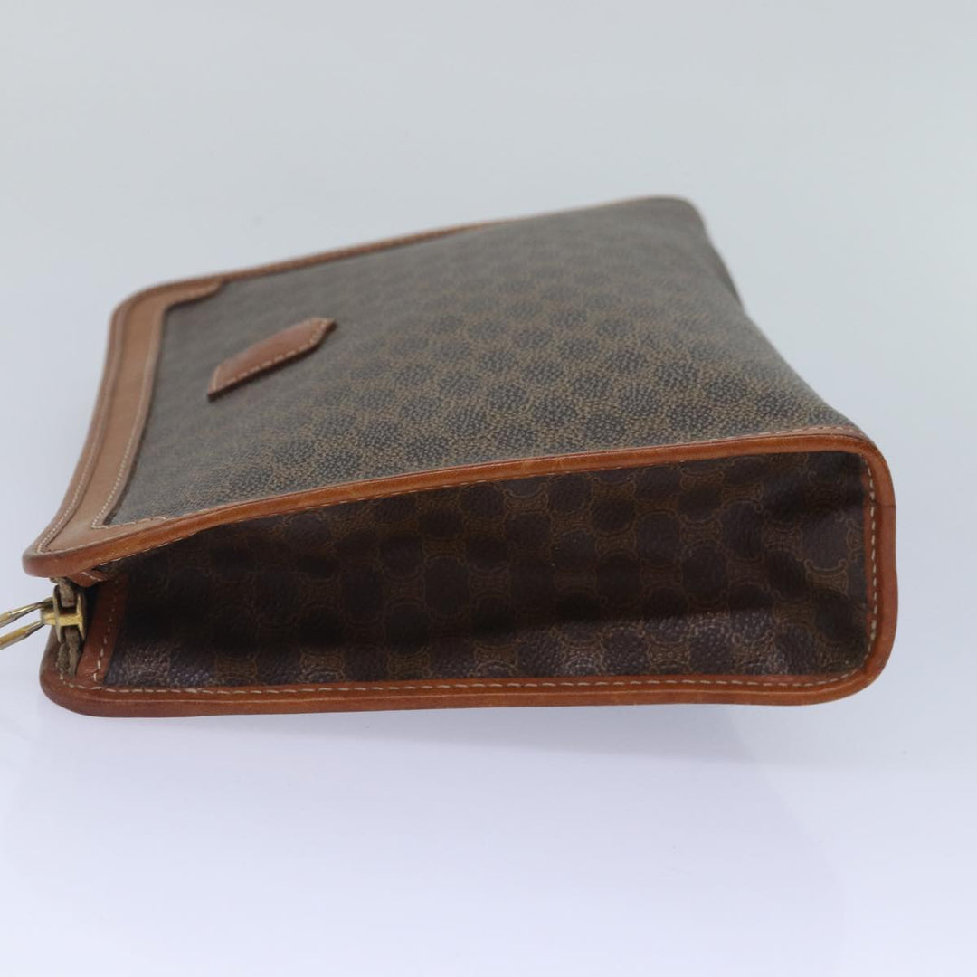 Celine Macadam Canvas Clutch Bag PVC Leather Brown Gold Auth bs17007