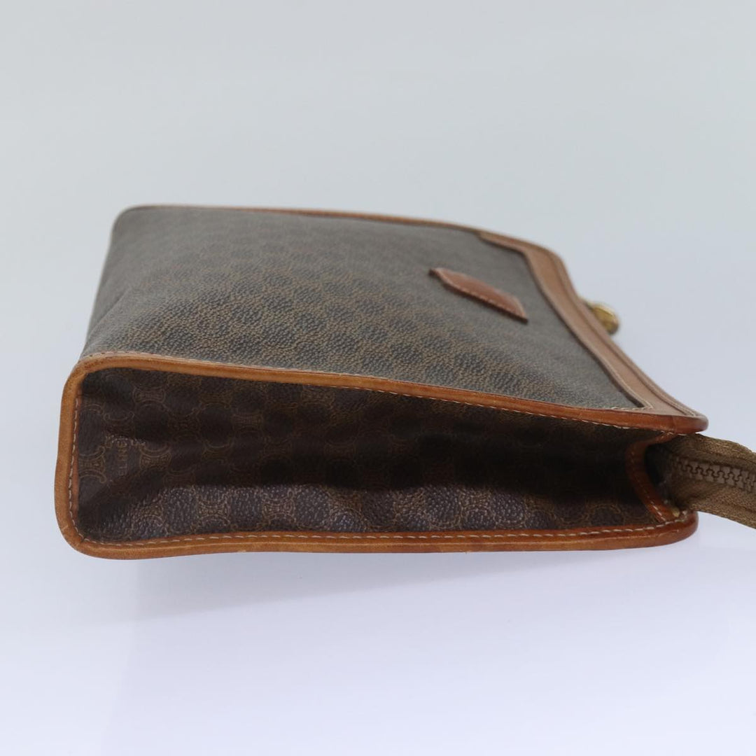 Celine Macadam Canvas Clutch Bag PVC Leather Brown Gold Auth bs17007