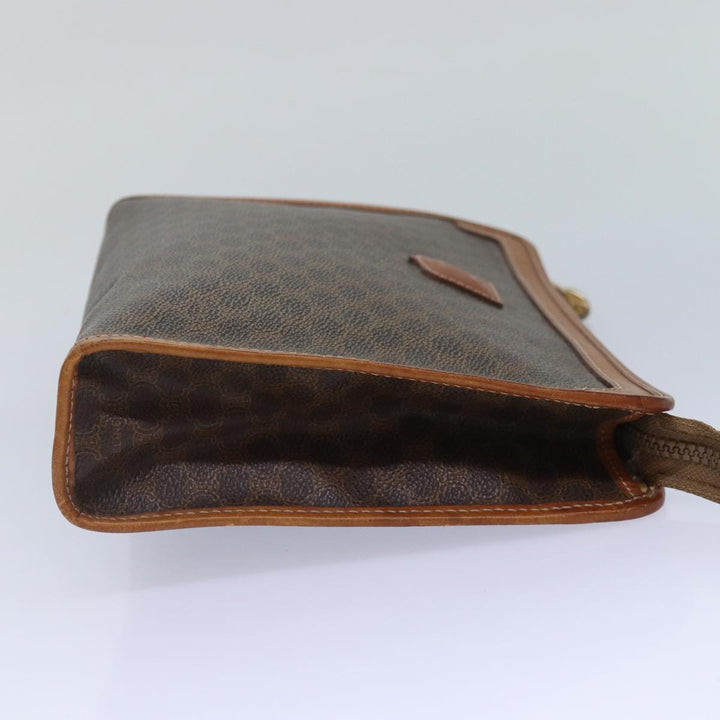 Celine Macadam Canvas Clutch Bag PVC Leather Brown Gold Auth bs17007
