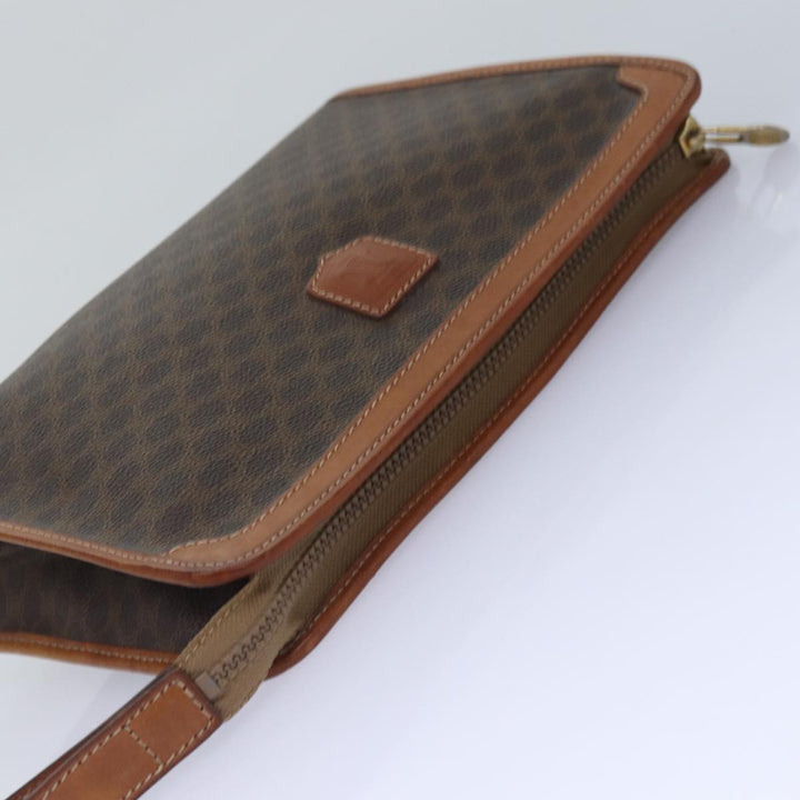Celine Macadam Canvas Clutch Bag PVC Leather Brown Gold Auth bs17007