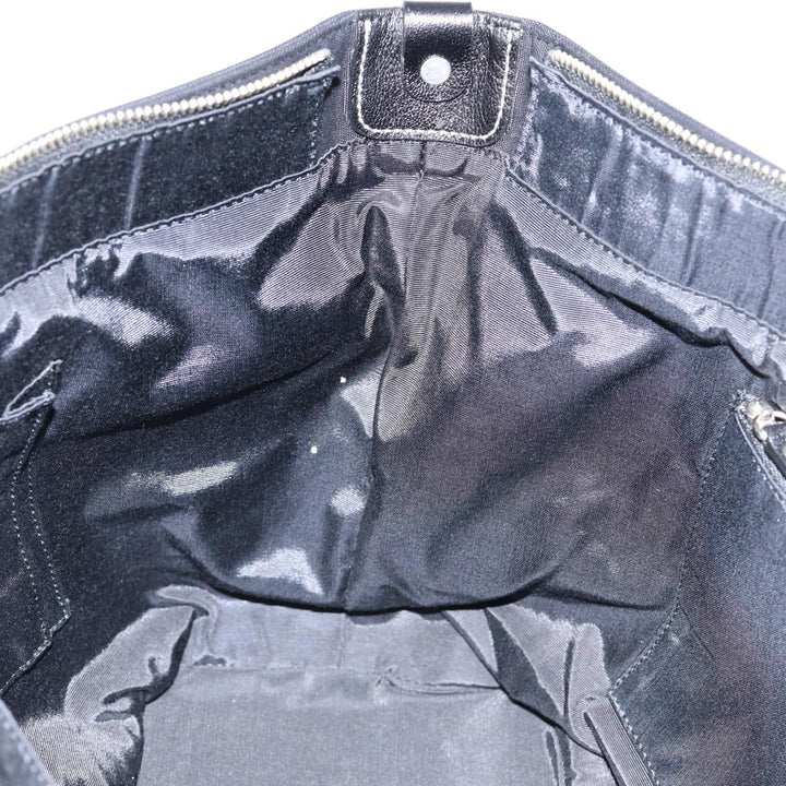 Burberry Blue Label Tote Bag Canvas Leather Black Silver Auth bs17025