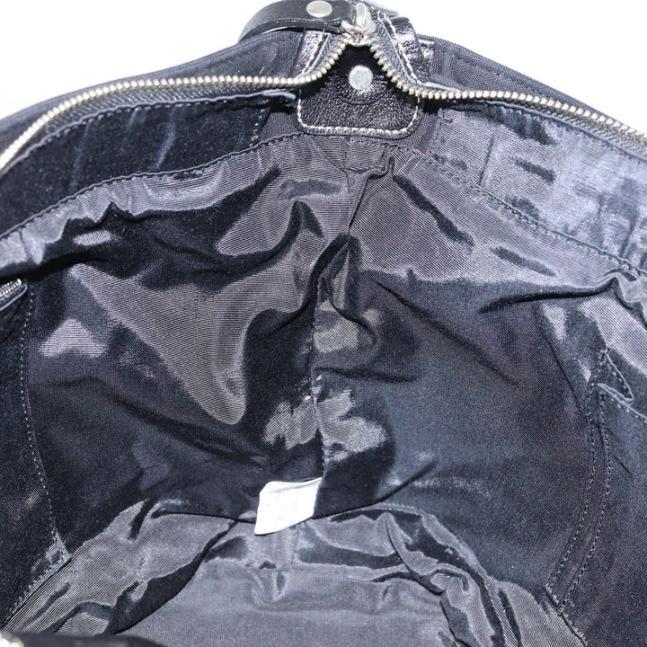 Burberry Blue Label Tote Bag Canvas Leather Black Silver Auth bs17025