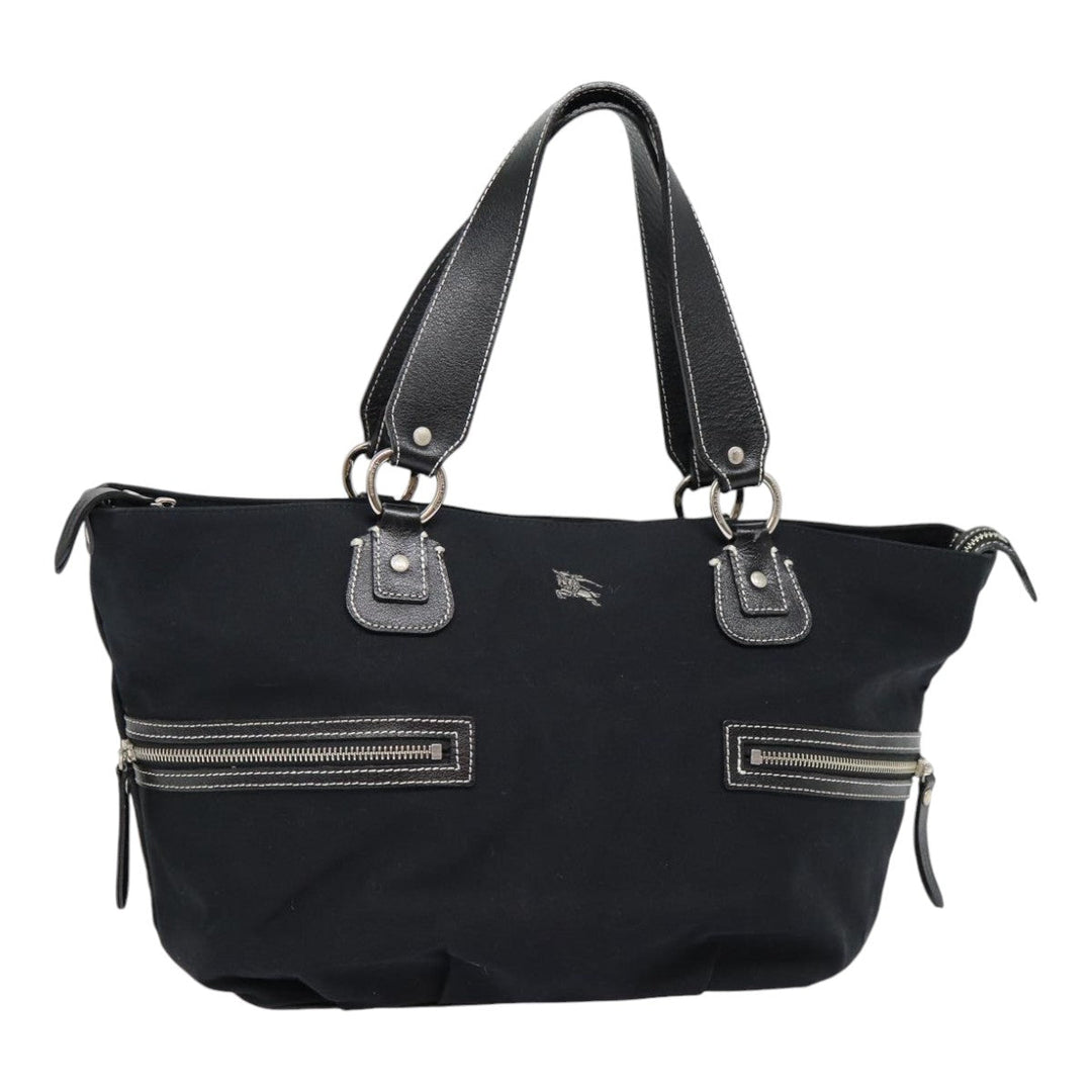 Burberry Blue Label Tote Bag Canvas Leather Black Silver Auth bs17025