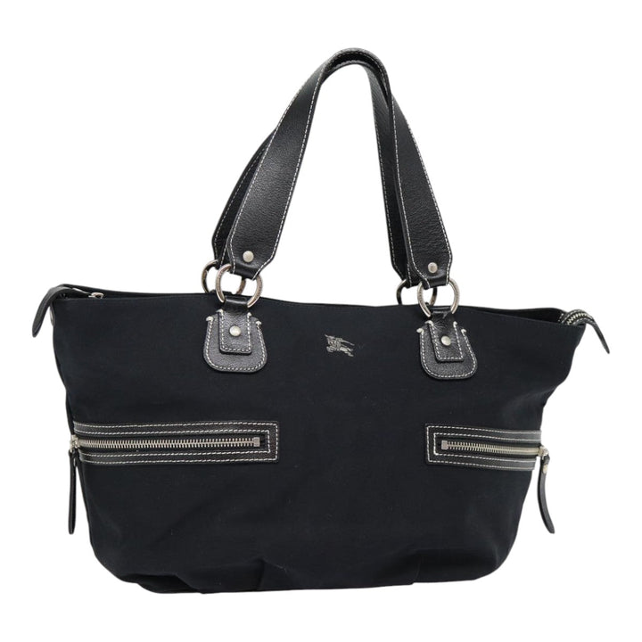 Burberry Blue Label Tote Bag Canvas Leather Black Silver Auth bs17025