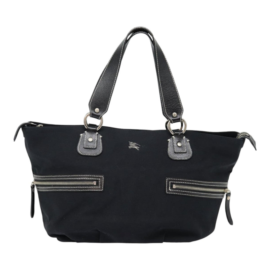 Burberry Blue Label Tote Bag Canvas Leather Black Silver Auth bs17025