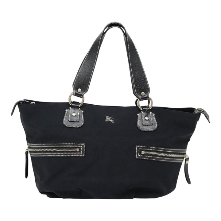 Burberry Blue Label Tote Bag Canvas Leather Black Silver Auth bs17025