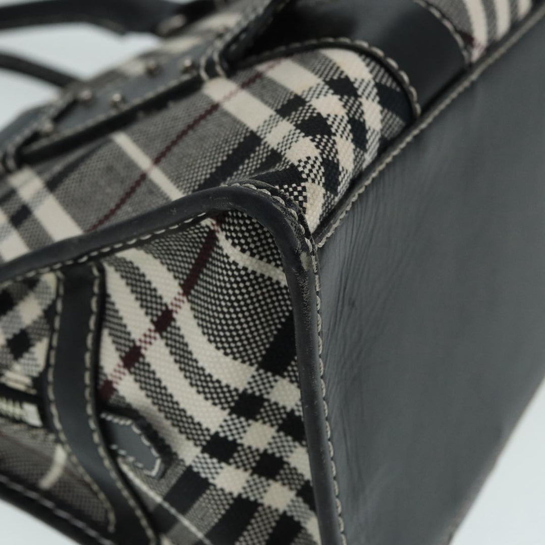 Burberry Nova Check Blue Label Hand Bag Canvas Leather Beige Silver Auth bs17027
