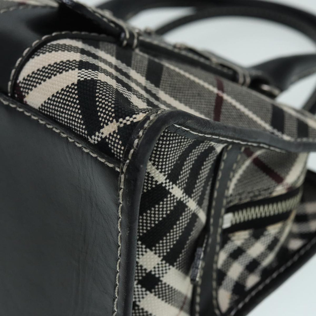 Burberry Nova Check Blue Label Hand Bag Canvas Leather Beige Silver Auth bs17027