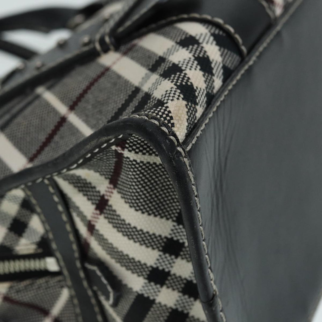 Burberry Nova Check Blue Label Hand Bag Canvas Leather Beige Silver Auth bs17027