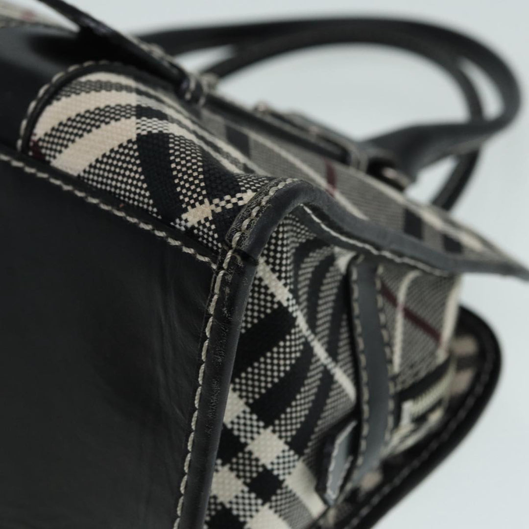 Burberry Nova Check Blue Label Hand Bag Canvas Leather Beige Silver Auth bs17027