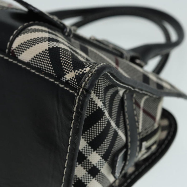 Burberry Nova Check Blue Label Hand Bag Canvas Leather Beige Silver Auth bs17027