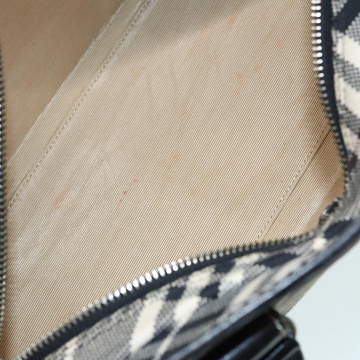 Burberry Nova Check Blue Label Hand Bag Canvas Leather Beige Silver Auth bs17027