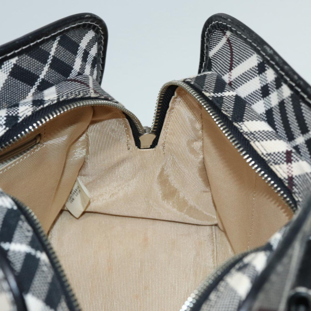 Burberry Nova Check Blue Label Hand Bag Canvas Leather Beige Silver Auth bs17027
