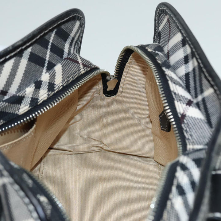 Burberry Nova Check Blue Label Hand Bag Canvas Leather Beige Silver Auth bs17027