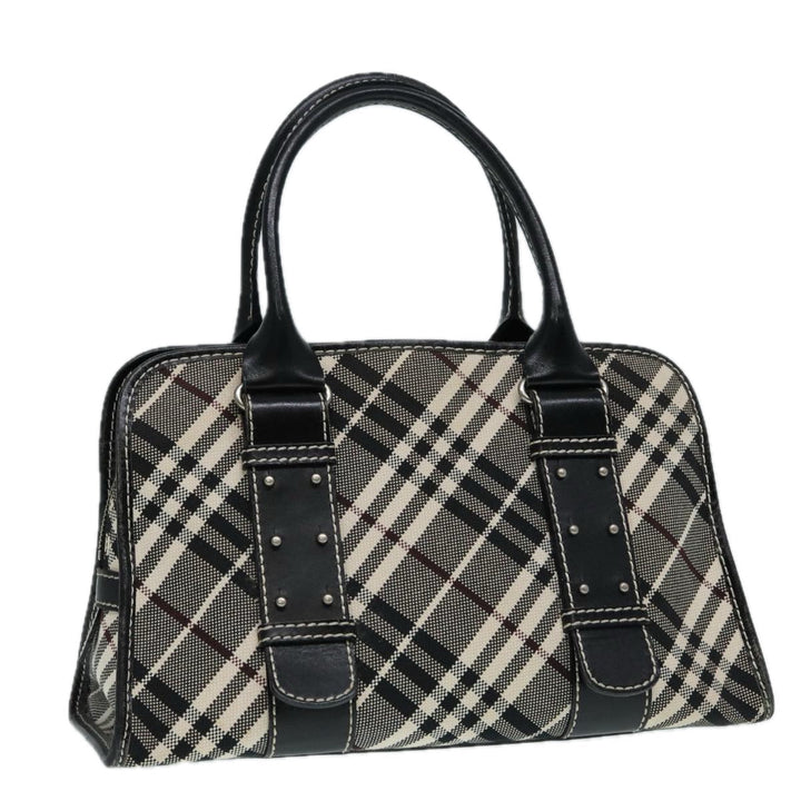 Burberry Nova Check Blue Label Hand Bag Canvas Leather Beige Silver Auth bs17027