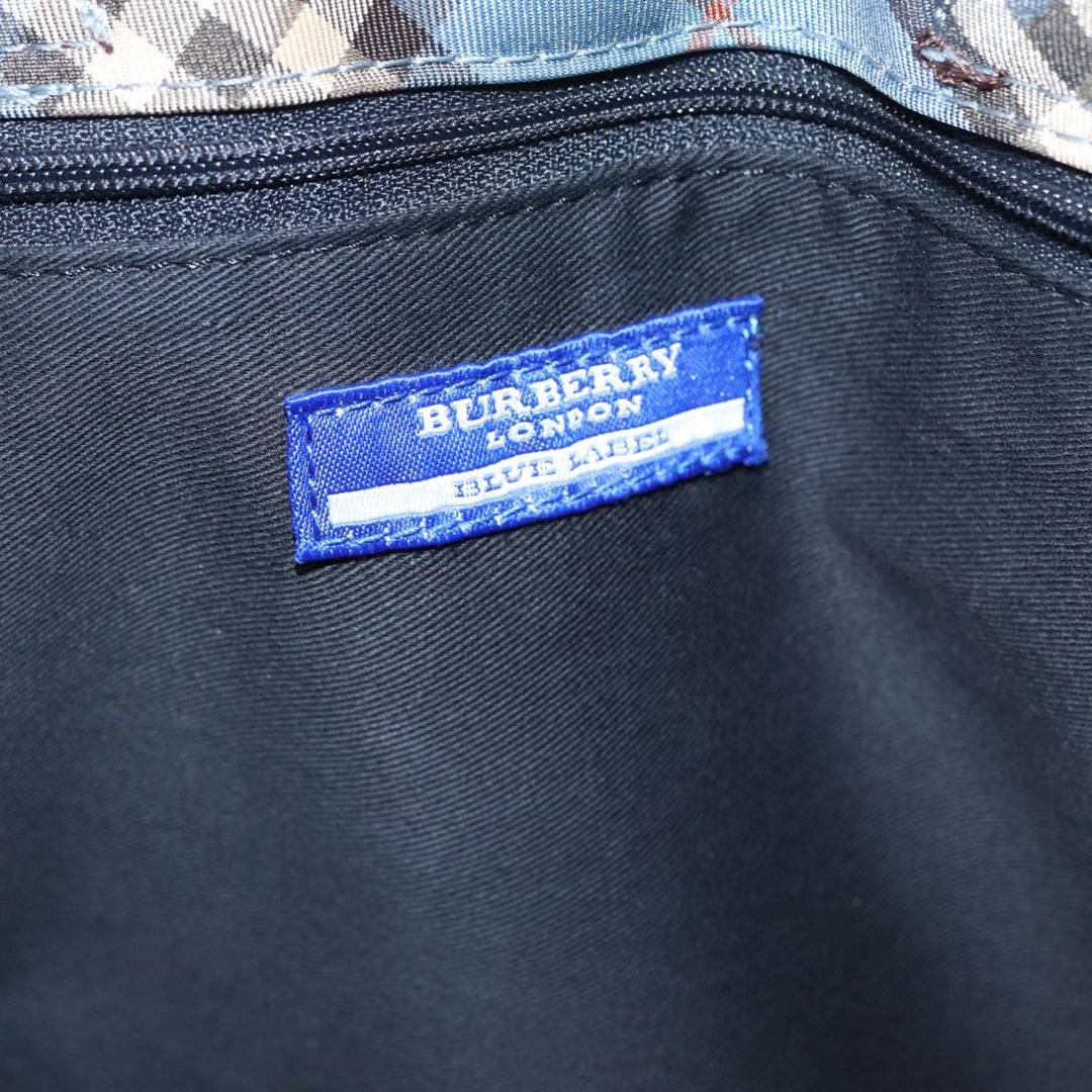 Burberry Nova Check Blue Label Hand Bag Nylon Blue Brown Silver Auth bs17028