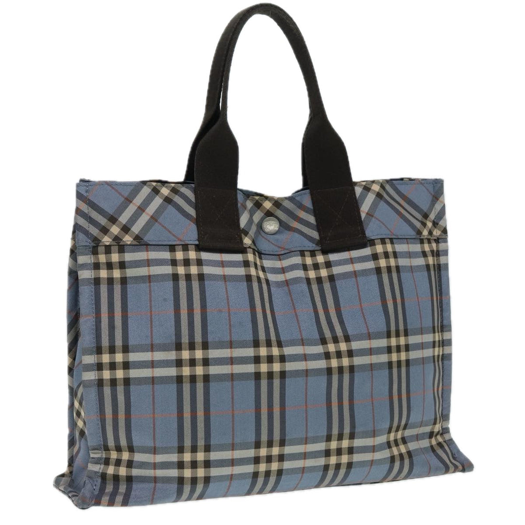 Burberry Nova Check Blue Label Hand Bag Nylon Blue Brown Silver Auth bs17028