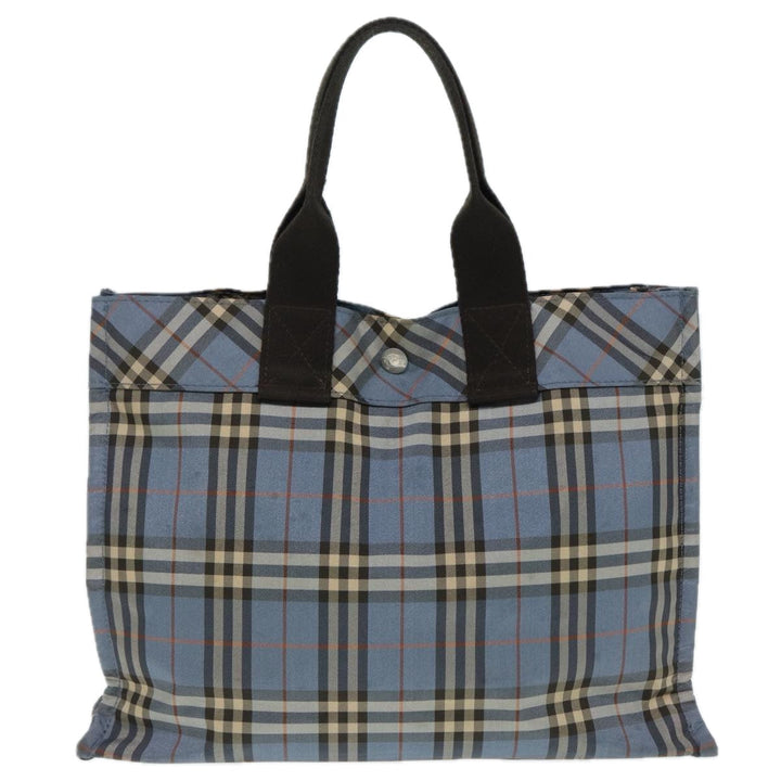Burberry Nova Check Blue Label Hand Bag Nylon Blue Brown Silver Auth bs17028