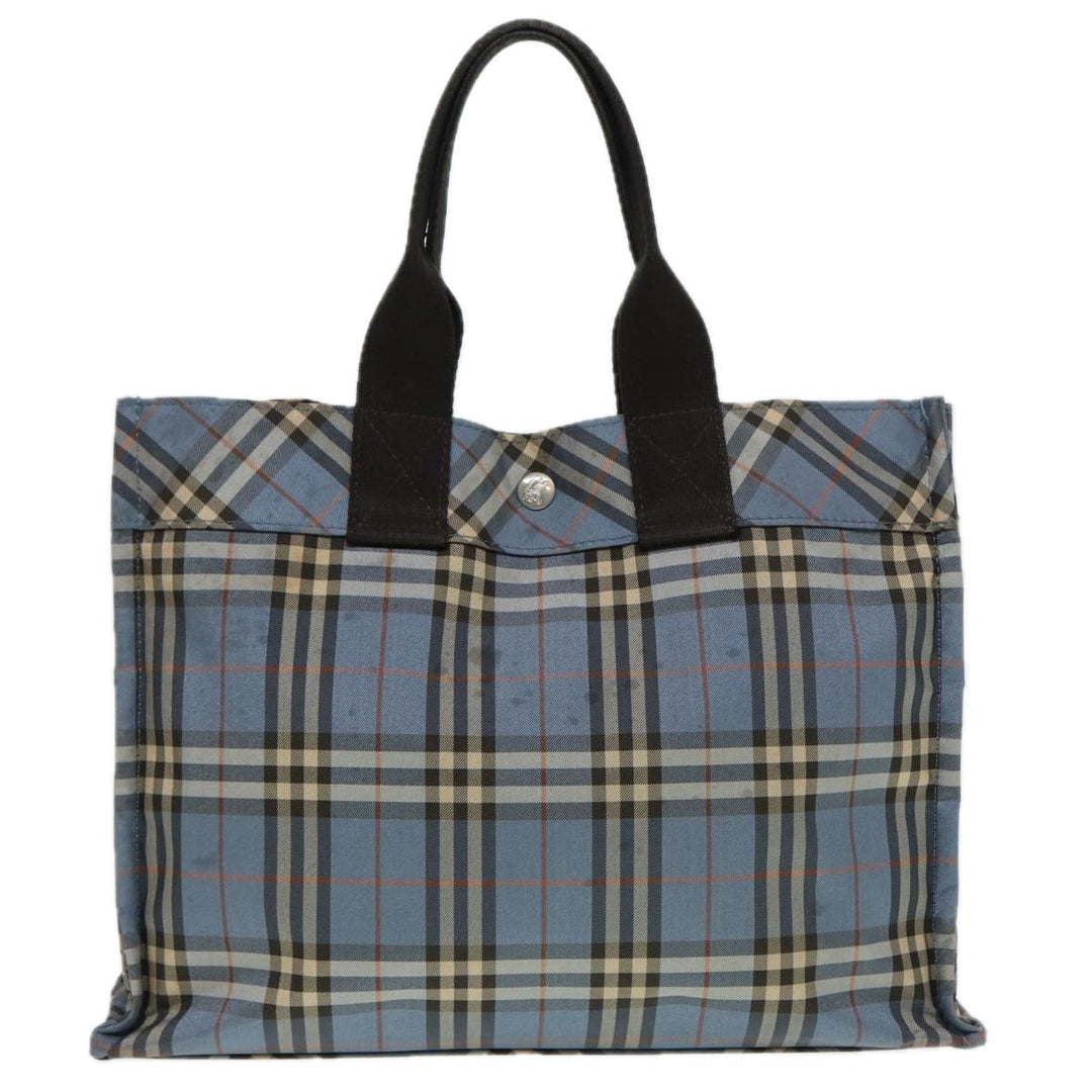 Burberry Nova Check Blue Label Hand Bag Nylon Blue Brown Silver Auth bs17028
