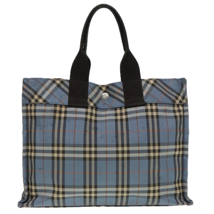 Burberry Nova Check Blue Label Hand Bag Nylon Blue Brown Silver Auth bs17028