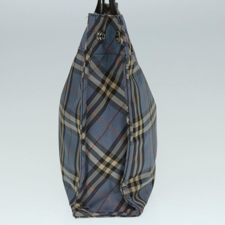 Burberry Nova Check Blue Label Hand Bag Nylon Blue Brown Silver Auth bs17028
