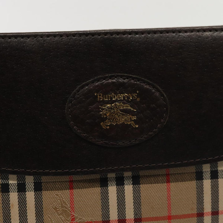 BurberrySs Nova Check Clutch Bag Canvas Leather Beige Brown gold Auth bs17029