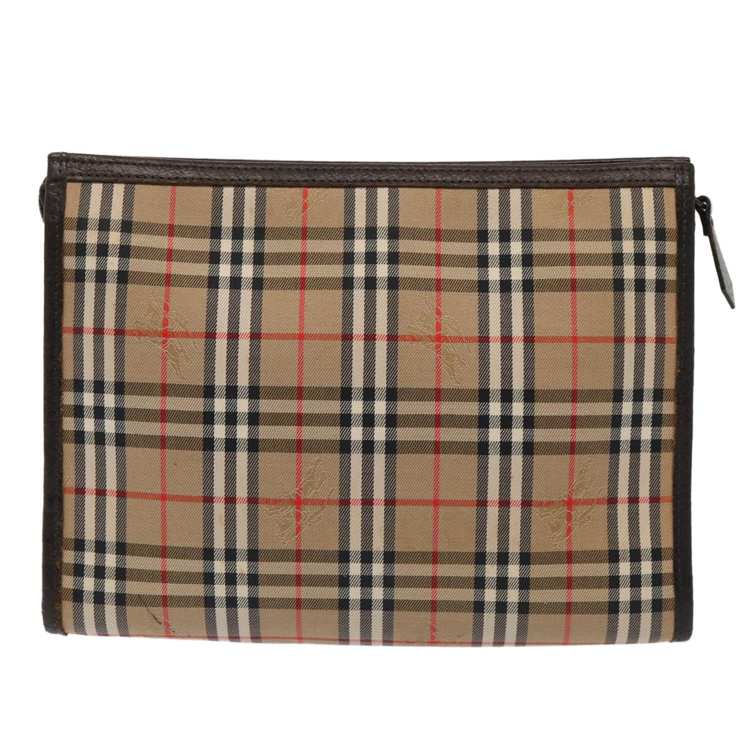 BurberrySs Nova Check Clutch Bag Canvas Leather Beige Brown gold Auth bs17029
